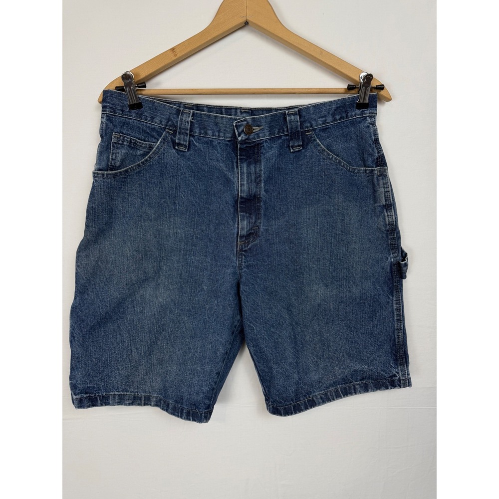 Wrangler Carpenter Denim Shorts Mens 34 Blue Cotton Utility Workwear 64WC6DI